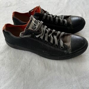 Converse All Star Shoes Mens Size 8.5 Black Canvas Low Top Lace Up Orange Trim